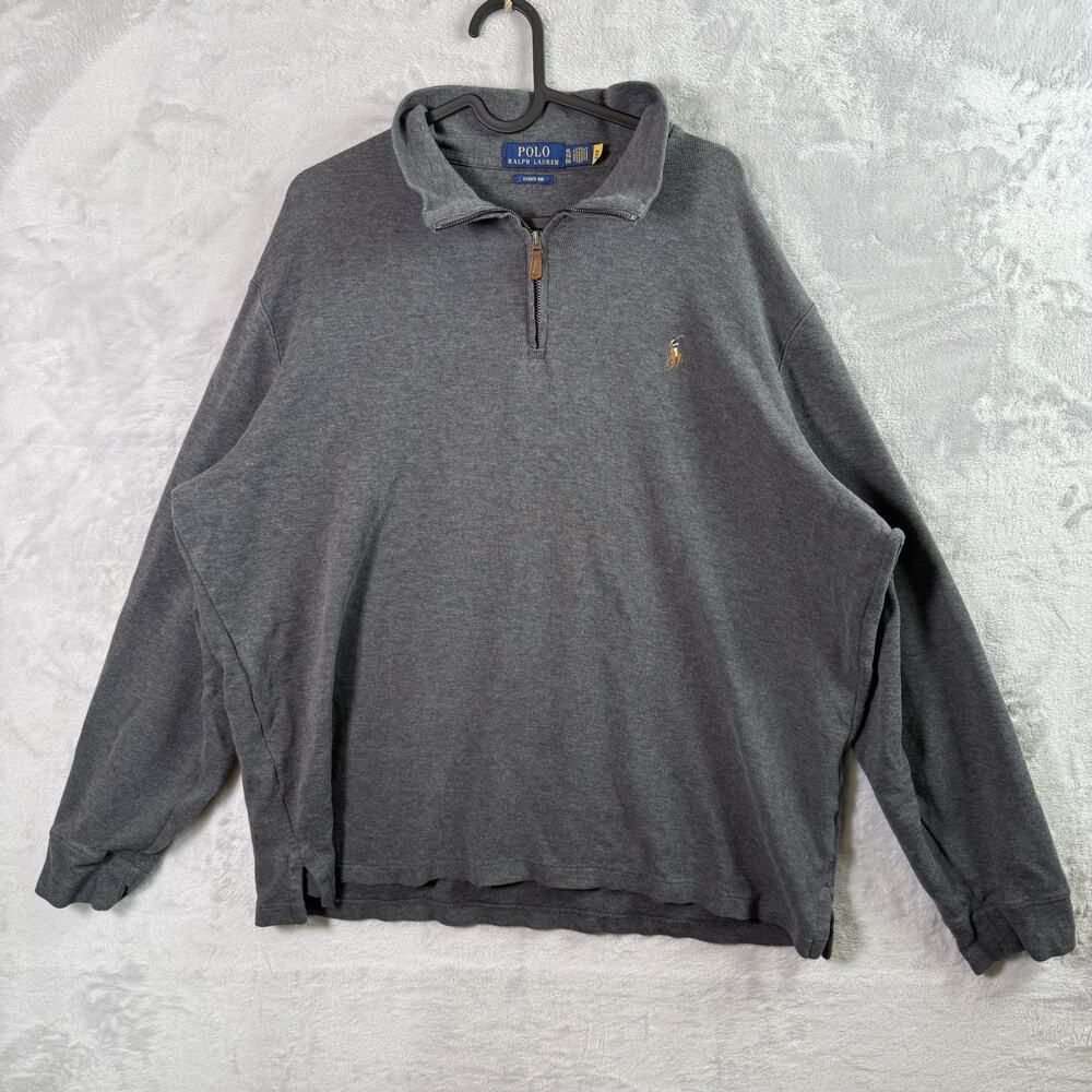 Polo Ralph Lauren 1/4 Zip Sweater Estate Rib Men's XL Grey Preppy Flesh Pony‎